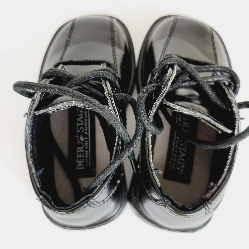 Deer Stags Kids Gabe Black Patent Leather Lace Up Dress Shoes 5tm‎